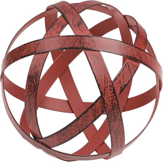 Everydecor Metal Decorative Sphere for Home Decor - Decorative Balls for Shelves, Centerpiece Bowls, Bookshelf - Decoration Orbs Accents for Living Room, Bedroom - Distressed Red Shelf Spheres