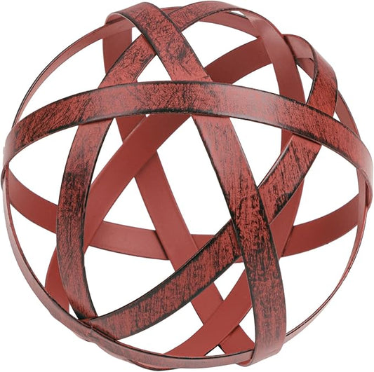 Everydecor Metal Decorative Sphere for Home Decor - Decorative Balls for Shelves, Centerpiece Bowls, Bookshelf - Decoration Orbs Accents for Living Room, Bedroom - Distressed Red Shelf Spheres