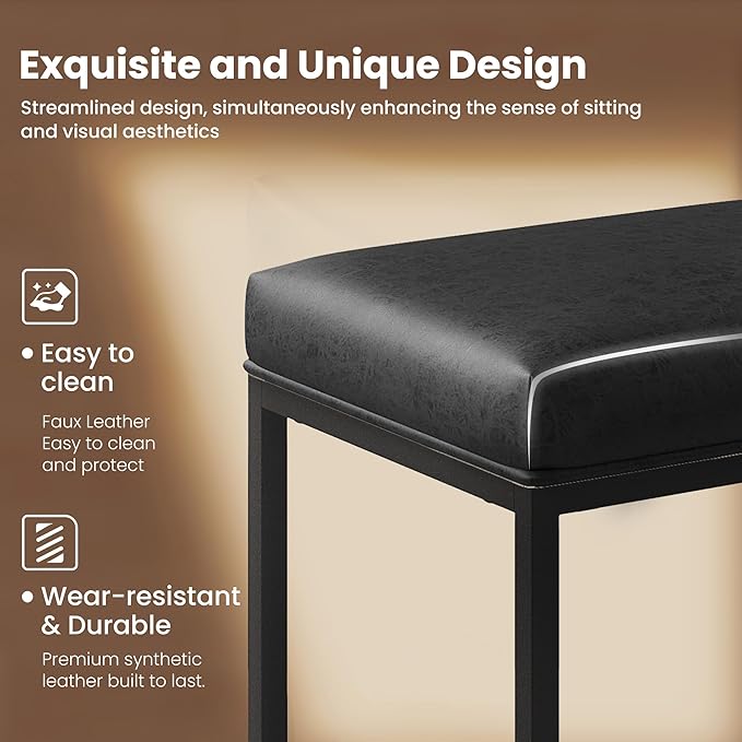 PHI VILLA Black Bar Stools Set of 3, Backless Leather Counter Height Chairs Kitchen Island Stools, 24 inch Barstools