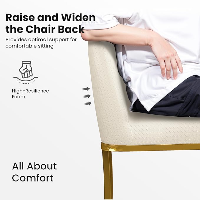 PHI VILLA White and Gold Bar Stools Set of 4, Faux Leather Counter Height Chairs, Kitchen Stools for Island, 24 Inch Barstools with Back