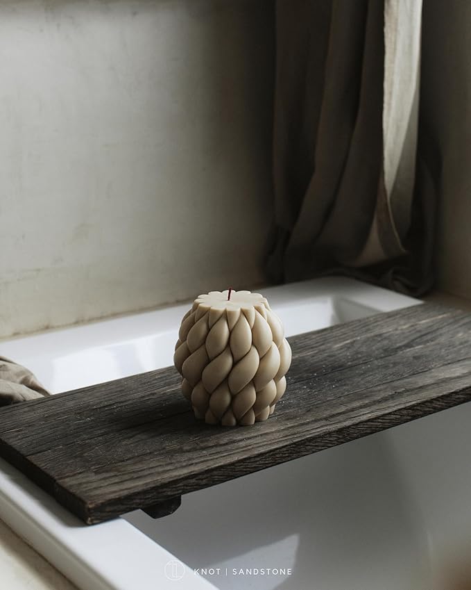 LAWA Knot Ball Candle - Large Beautiful Handmade Pillar Scented Soy Wax Elegant Bubble Aesthetic Candle Housewarming Gift Home Room Shelf Decor Idea Sandstone