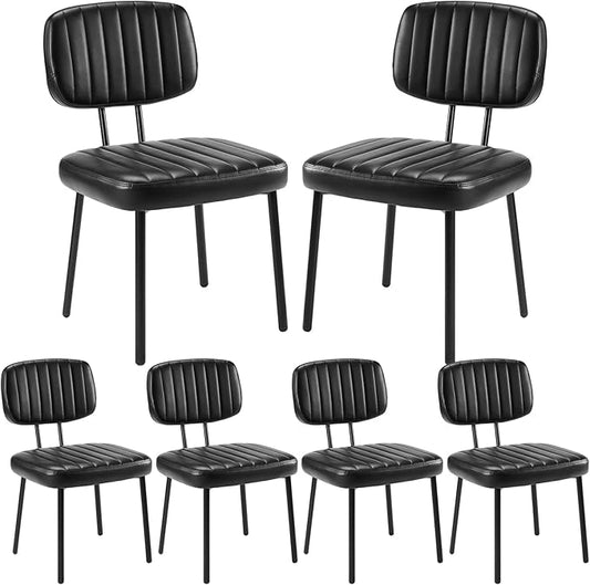 DUMOS Dining Chairs Set of 6, Upholstered Mid-Century PU Leather Accent Chair with Backrest and Metal Legs for Kitchen, Living Room, Black