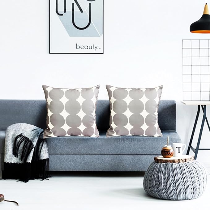 Decorative Throw Pillow Covers Set of 2 Light Gray Fashion Polka dot Pillow Covers 22x22 Inch Throw Pillow Cover Linen Pillowcase Farmhouse Outdoor Pillow Covers for Couch Sofa Living Room