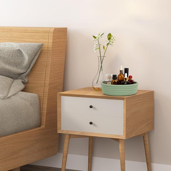 Small Shelf Storage Baskets for Organizing, 6 Pack Round Cotton Rope Bins, Decorative and Cute Woven Baskets for Bedroom and Closet, Key Tray Bowl, Home Decor Countertop Organizer (Green)