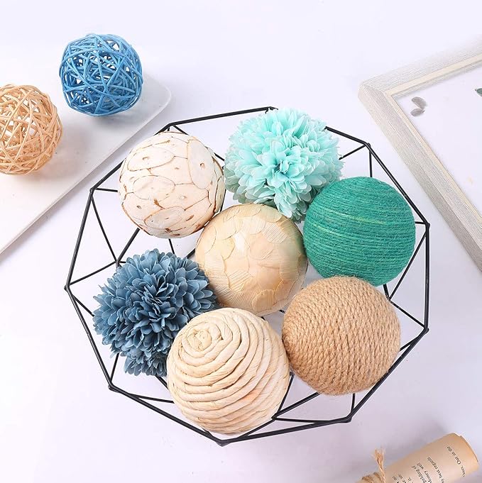 9pcs 3.5Inch Fall Decorative Ball Orb Rattan Ball Rattan Woven Orbs Spherical Bowl and Vase Filler for Home Party Wedding Display Decor Props