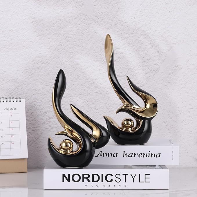 DOVDOV Black and Gold Decor, Ceramic Abstract Sculptures and Statues, Modern Art mid Century Decor Coffee Table Living Room Dining Room Table Bedroom Office Home Shelves Fireplace countertop Decor.