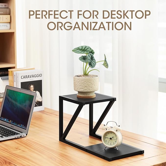 Honla Desktop Shelf,2 Tier Wood and Metal Desk Shelf for Top of Desk,2 Pack Small Desktop Shelves,Black