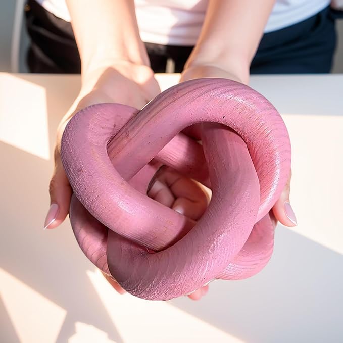 Wood Knot Decor -Coffee Table Decor Shelf Decor Table Books Hand Carved Home Decoration Boho Country Rustic Modern Shabby Chic Style Decor 3 Link Wooden Knot Chain Link Decor (Pink)