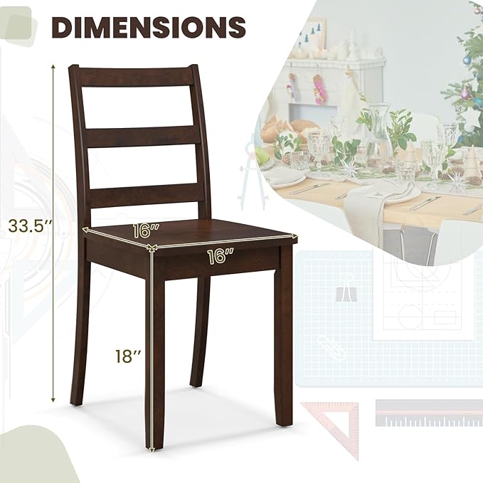 NAFORT Wooden Dining Chairs Set of 2, Ladder High Back Kitchen Side Chair with Solid Rubber Wood Legs, Farmhouse Dining Room Chairs for Dining in Kitchen, Living Room, Home Working and Restaurant