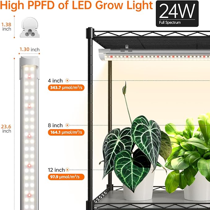 Bstrip Indoor Greenhouse with Grow Light, Plant Stand with 4 Pack 24W Full Spectrum Plant Lights , Plant Shelf with Tent for Indoor Plant, Seed Starting, Seed Tray, 29.5"x13.8"x59"