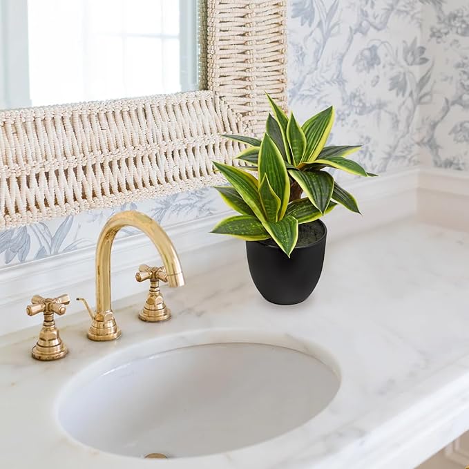 DILATATA Fake Snake Plant 11 Inch Small Potted Good Luck Plant Artificial Snake Plants Faux Mother in Law Tongue Sansevieria Plant - 20 Leaves Fake Laurentii for Indoor Outdoor Home Office Decor