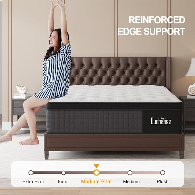 12 Inch Queen Mattress Black with Gel Memory Foam and Individually Pocket Innerspring Euro Top Mattresses Medium Firm for Motion Isolation, Edge Support Black & White