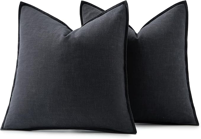 MIULEE Decorative Linen Pillow Covers 18x18 Inch Dark Gray Boho Farmhouse Neutral Couch Throw Pillows for Bed Pack of 2 Accent Modern Pillowcase Sofa Livingroom Home Decor