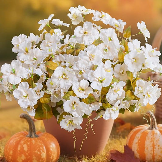 INSPRING Fake Fall Flowers Artificial Mums for Outdoors Autumn Decoration, Faux Silk Flowers Plants Realistic UV Resistant Tropical Flower Artificial for Outside Planter Patio (FWhite, 6 Bundles)