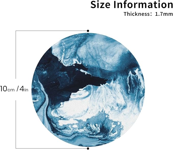 Blue Ocean Marble Coasters Set of 6 Coasters for Drinks Absorbent Double-Sided Leather PVC Coaster for Tabletop Protection Coffee Table Decor Ideal for Home Decor House Warming Gifts