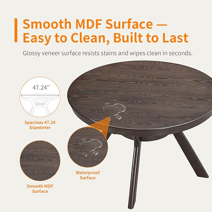 NicBex 47.24" Rubber Wood Round Dining Table for 4-6 People, Mid-Century Kitchen and Dining Table with Wooden Trestle Base, Rustic Brown Solid Wood and MDF Table for Dining Room or Living Room Brown