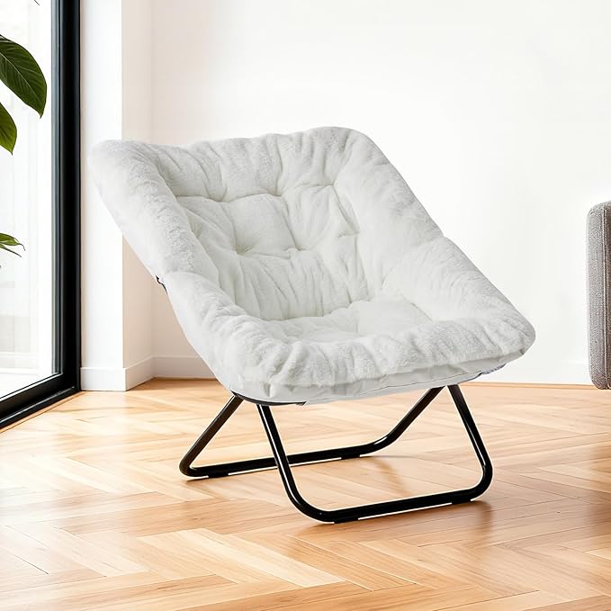 NEWBULIG Comfy Chair for Adults, Soft Faux Fur Foldable Lounge for Bedroom Living Room Dorm Rooms Flexible Reading Chair for Teens, Large Size, Square Shape