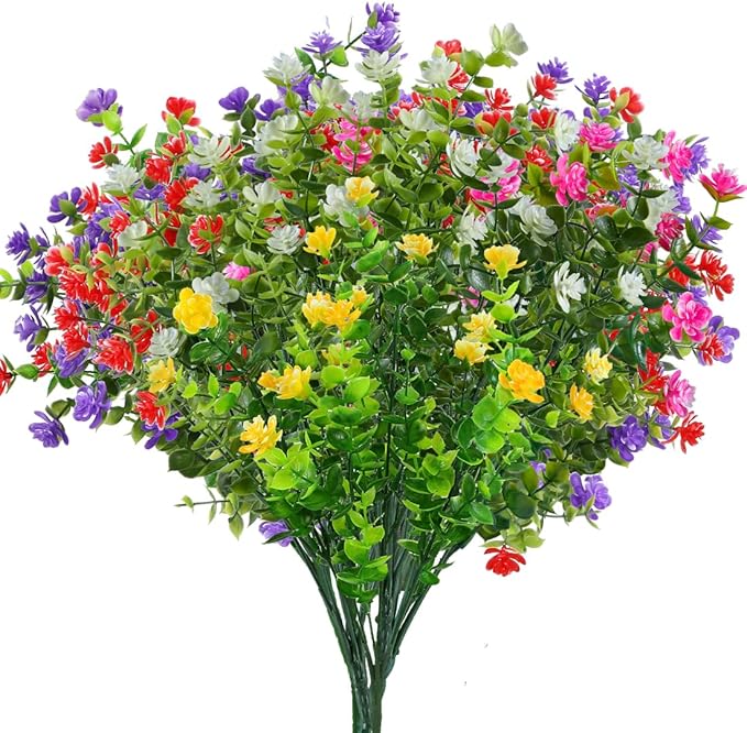 10PCS Artificial Eucalyptus Plants,Fake Boxwood Shrubs UV Resistant No Fade Faux Plastic Greenery for Wedding Bridal Bouquet Indoor Outdoor Home Garden Kitchen Office Table Vase(Mix Color)