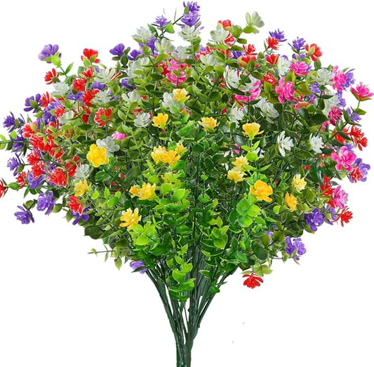 10PCS Artificial Eucalyptus Plants,Fake Boxwood Shrubs UV Resistant No Fade Faux Plastic Greenery for Wedding Bridal Bouquet Indoor Outdoor Home Garden Kitchen Office Table Vase(Mix Color)