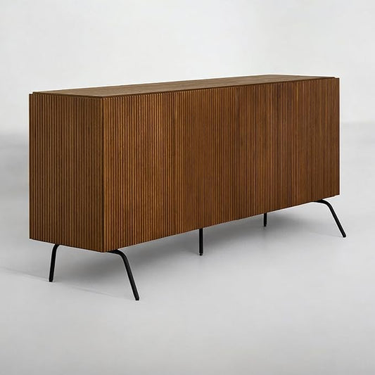 NTC Veil Modern Sideboard with 4 Doors, Buffet Cabinet with Vertical Groove Design and Metal Legs, Storage Cabinet for Living Room, and Hallway, Effortless Assembly - Rustic Oak
