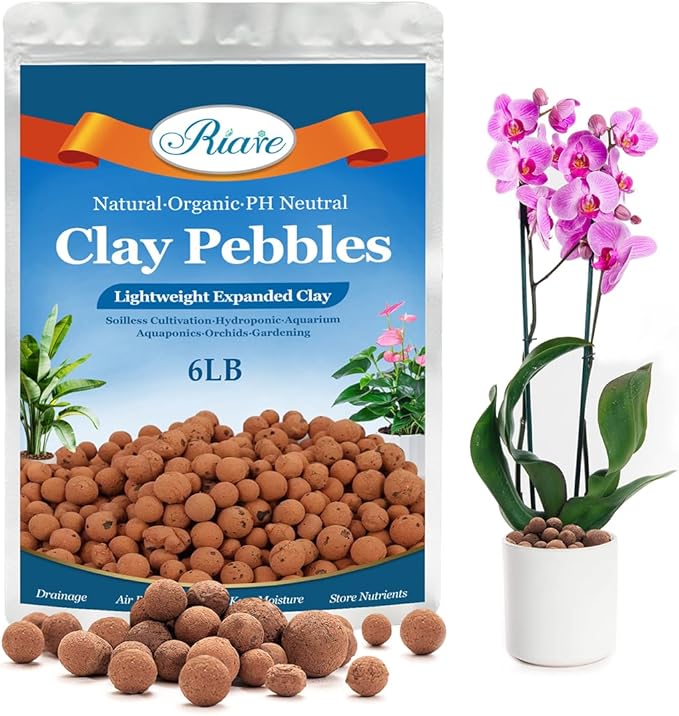 Riare 6 LBS Organic Expanded Clay Pebbles - 4mm-16mm Natural Leca Balls Lightweight Hydroponic Clay Pebbles Aggregate for Indoor Plants, Hydroponic Growing, Plants Drainage, Aquaponics