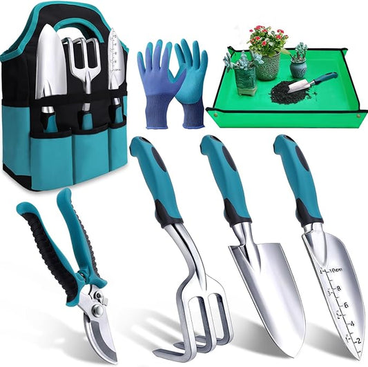 Kynup Garden Tools 7-Piece, Gardening Hand Tools, Gardening Tools Set Cultivators with Rust-Proof,Stainless Steel, Aluminum Alloy Material, Gardening Supplies Set Ideal Gift