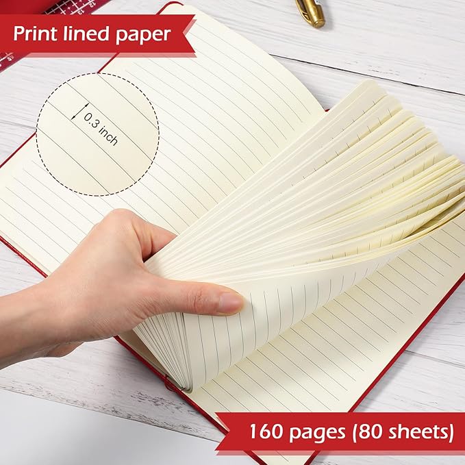 Honoson 20 Pack Lined Journal Notebooks A5 Hardcover Executive Notebook 5.5" x 8.3" PU Leather Wide Ruled Journals Bulk with Elastic Band for Home Business Office School Supplies(Red)