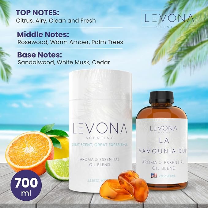 Levona Scent Aroma Diffuser Oil: Oil Diffuser Essential Oils for Diffusers for Home Luxury Scents - La Mamounia Dup Fragrance Oil - Clean & Fresh with Notes of Citrus, Rosewood, Amber & Pine -700 Ml