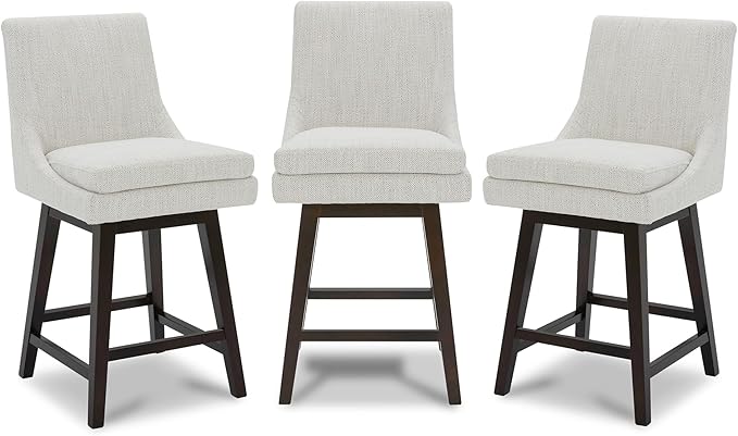 CHITA Counter Height Swivel Bar Stools Set of 3, FSC Certified Upholstered Fabric Barstool Chairs with Back, 26.8" H Seat Height, Fabric in Ivory