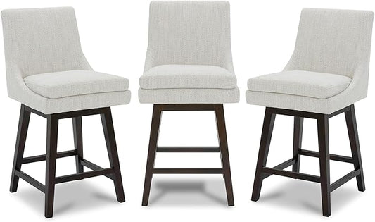 CHITA Counter Height Swivel Bar Stools Set of 3, FSC Certified Upholstered Fabric Barstool Chairs with Back, 26.8" H Seat Height, Fabric in Ivory