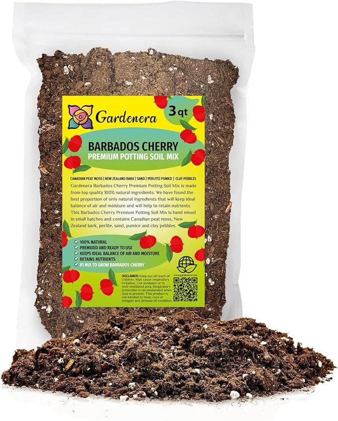 Barbados Cherry Plant Potting Soil - Enhance Fruiting and Health with Professional Grade Nutrient-Rich Mix - 3 Quart