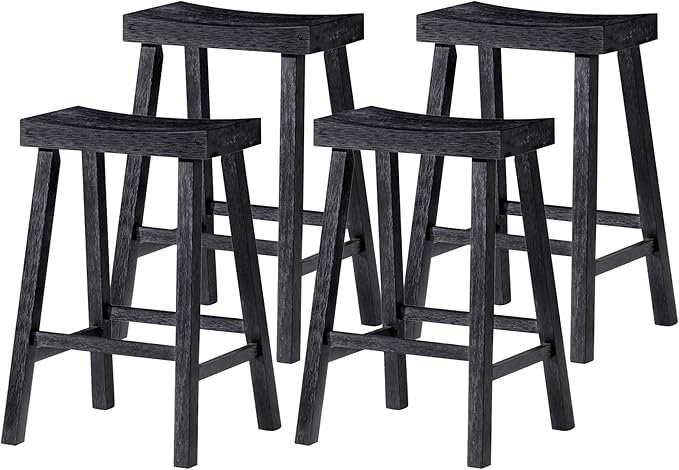 Maven Lane Kitchen Bar Stool, Modern Farmhouse Wood Counter Barstool, Kitchen Island Stool, Counter Height Bar Stools for Kitchen, Wide Seat Backless Bar Stools, Vincent 26", Antiqued Black, Set of 4