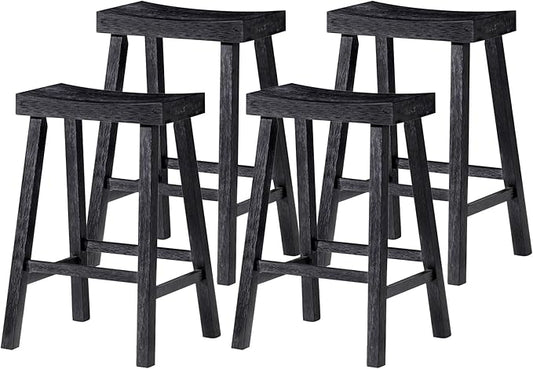 Maven Lane Kitchen Bar Stool, Modern Farmhouse Wood Counter Barstool, Kitchen Island Stool, Counter Height Bar Stools for Kitchen, Wide Seat Backless Bar Stools, Vincent 26", Antiqued Black, Set of 4