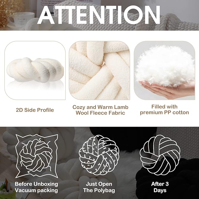 Marsui 2 Pieces Knot Ball Pillows 14 x 14 Inch Decorative Pillow for Couch Bedroom Plush Throw Knot Pillow Soft Handmade Chair Cushion for Living Room Car Decorations(Beige)