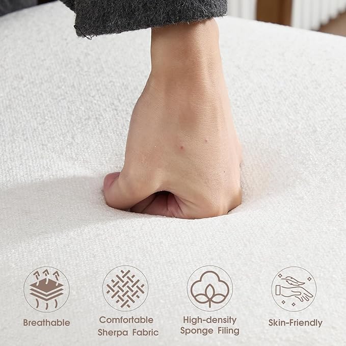 CIMOTA Rattan Counter Height Bar Stools Set of 4, 26" Boho Barstools with Woven Backs, Mid Century Walnut Wood Bar Stool Chairs Sherpa Upholstered Counter Stools for Kitchen Island/Counter/Bar,White