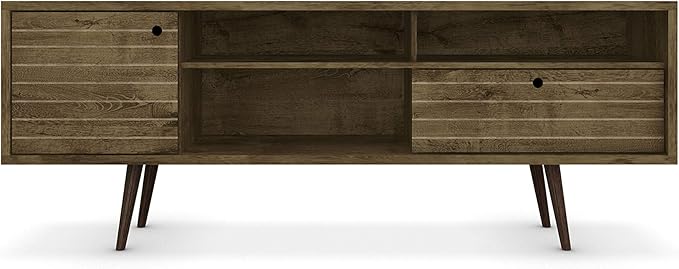 Manhattan Comfort Liberty Collection Mid Century Modern TV Stand With Three Shelves and Two Cabinets With Splayed Legs, Wood, Rustic Brown, Large (202AMC9)
