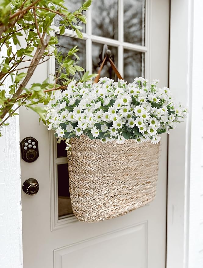 10 Bundles White Daisy Artificial Flowers for Summer Outdoors Planters Realistic Fake Daisies UV Resistant Faux Silk Daisies Artificial Mums Flowers for Outside Home Indoor Window Box Decoration