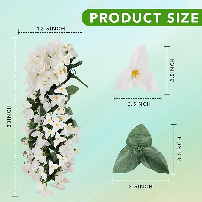 Artificial Bougainvillea Flowers for Outdoor Plant,4 pcs Faux Hanging Flowers Bougainvillea for Outside Decoration,Fake Silk UV Resistant Vines for Front Door Porch(White)