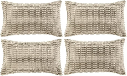 Fancy Homi 4 Packs Taupe Decorative Throw Pillow Covers 12x24 Inch for Living Room Couch Bed, Rustic Modern Farmhouse Boho Home Decor, Soft Plush Corduroy Cute Square Accent Cushion Case 30x60 cm