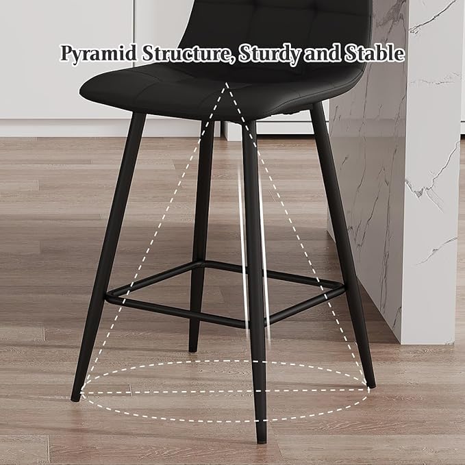 Black Barstools Set of 4, 24.4" Counter Height Bar Stools with Back & Metal Footrest, Modern Island Chairs Set of 4 for Kitchens Island Home Bar