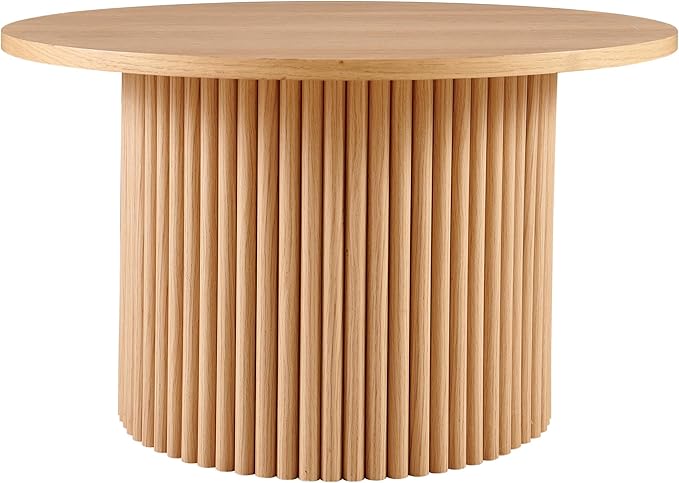 27.5'' Round Dining Table for 4, Modern Wood Farmhouse Kitchen Circle Table with Sturdy Cylindrical Pedastal, Dinner Tables for Dining Room, Living Room Oak