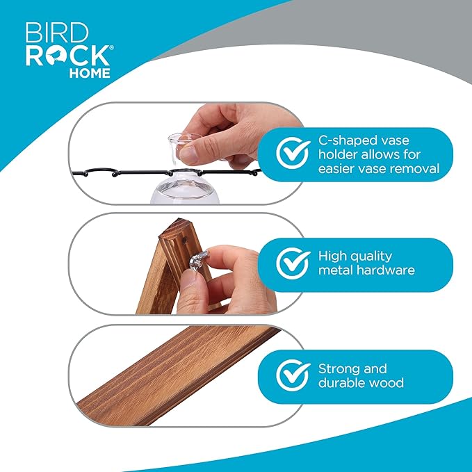 BIRDROCK HOME Plant Propagation Station | 3 Bulb Vase with Wooden Stand Terrarium | Great Gift Idea for The Home Office Garden | Hydroponics Plants