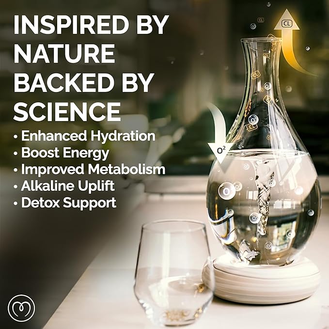 MAYU Swirl Structured Water Carafe - Innovative Vortex Technology Handblown Pitcher. Post Reverse Osmosis Filter Aerating Water Dispenser Stand 1.5 Liter| 51Oz Dining Glass Jug Design (Graystone Base)