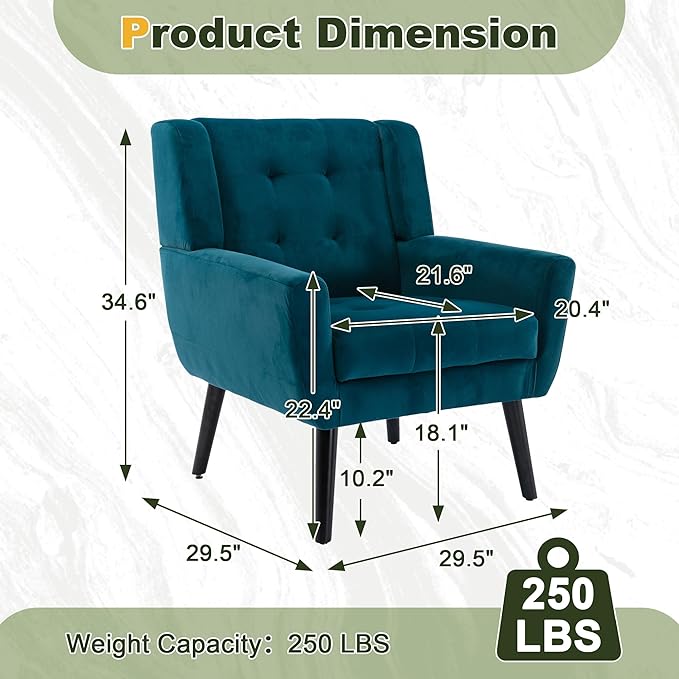 NicBex Modern Accent Chair for Living Room Upholstered Foam Filled Living Room Chairs with Metal Legs Velvet Cozy Lounge Armchair for Living Room Bedroom,Teal