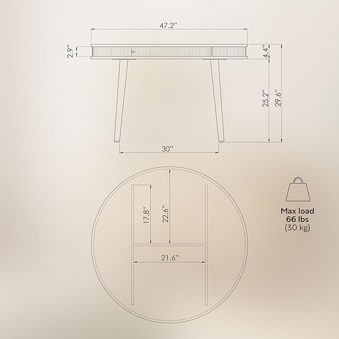 WERMO 47'' Round Dining Table for 4 People - Pre Assembled Round Kitchen Table with 2 Hidden Storages (Walnut)