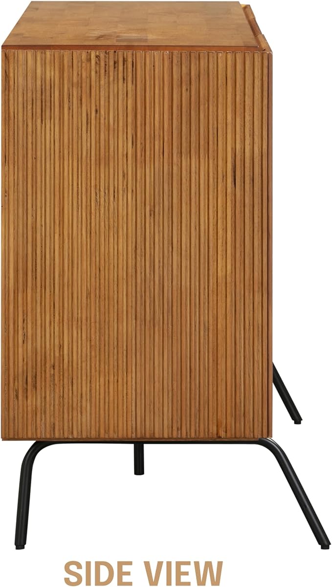 NTC Veil Sideboard with 2 Doors and 3 Drawers, Buffet Cabinet with Vertical Groove Design and Metal Legs, Storage Cabinet for Living Room, and Entryway, Effortless Assembly, Teak Look