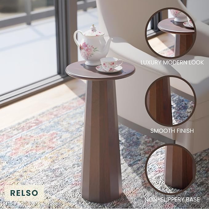 Relso Enteka Solid Mango Wood End Table – 24" Tall Accent Side Table with Walnut Finish | Handcrafted Coffee Table, No Assembly Required | Perfect for Modern Living Rooms, Farmhouses, Small Spaces
