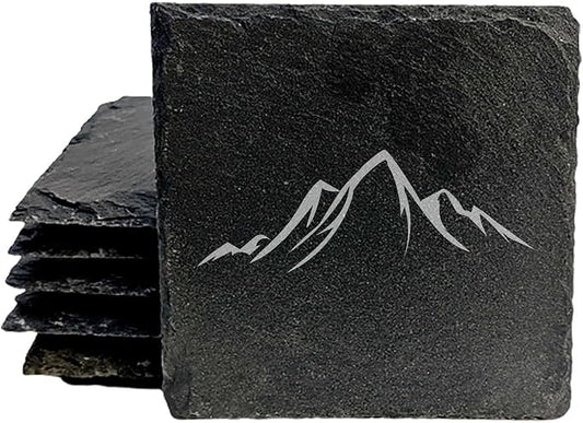 Mountain Majesty Slate Coasters with Stunning Mountain Scene Design - Perfect for Home and Office Decor and Protection of Surfaces, Available in Square or Round Coasters - Square Slate - Set of 8