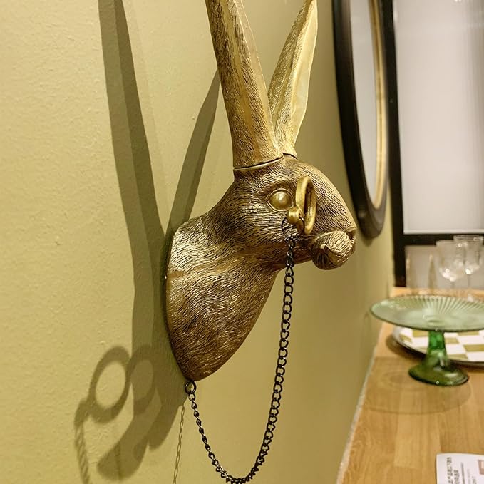 GUASDIE Animal Heads Wall Decor, Faux Deer & Rabbit Heads, Resin Animal Wall Hanging Decoration for Living Room, Bedroom & Kitchen Gift