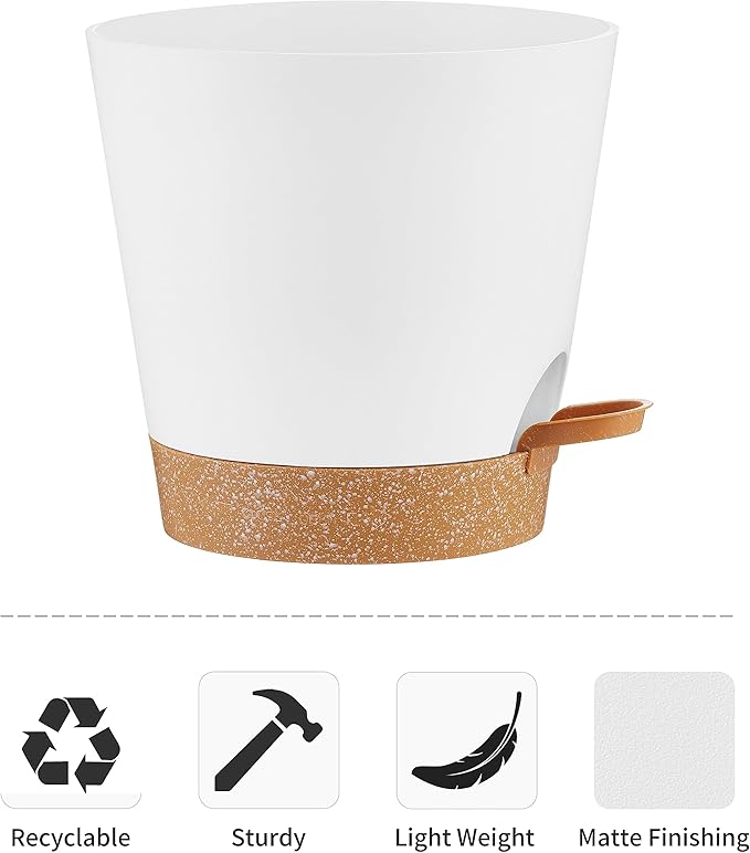 FaithLand 2-Pack 8 Inch Planter Pots for Indoor Outdoor Plants, Self Watering Flower Pots with Deep Reservoir, White with Terracotta …